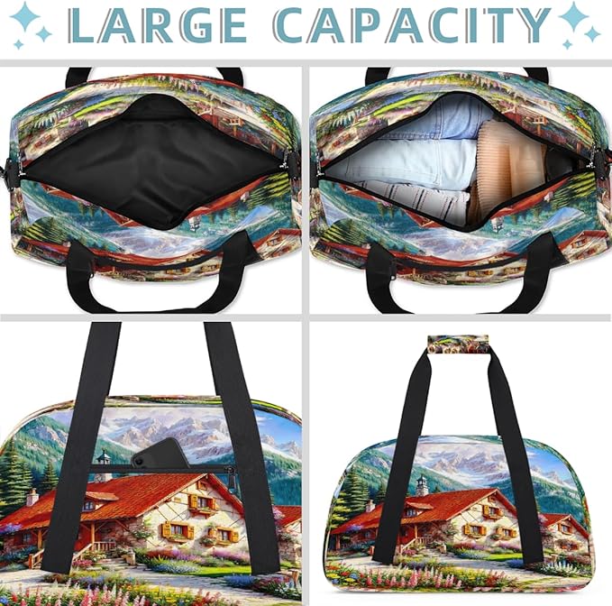 Travel Duffle Bag for travel duffle bag sports Girls Boys Kids Lscape Mountain House Lightweight Overnight Sleepover Weekender Bags Small Dance Gym Sport Bag Teens Carry-On Size Workout Bag