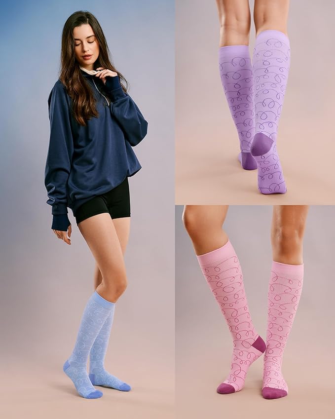 FITRELL 4 Pairs Compression Socks for Women & Men, 15-20mmHg Circulation Support for Athletic Travel Daily Wear