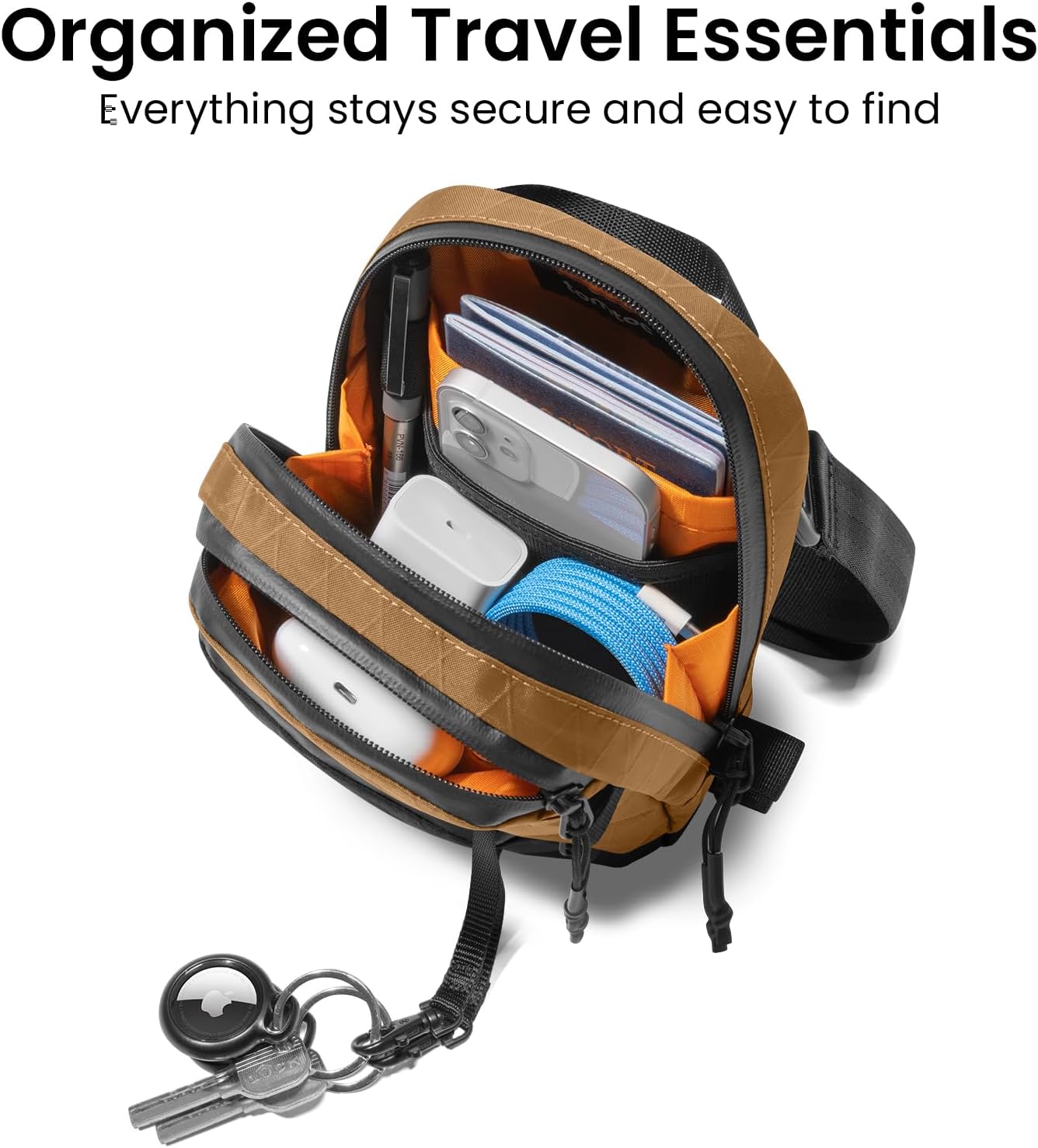 tomtoc Aviator-T37 X-Pac Travel Crossbody RFID Blocking Bag, Holds 4-6 Passports with Anti-theft Lockable Zippers, Multiple Pockets for Cards & Documents – Organizer for Daily Use