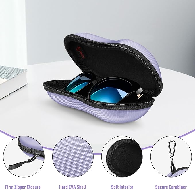 FINTIE Sunglasses Case, Hard EVA Shell Shockproof Sport Glasses Case with Metal Carabiner Travel Zipper Eyeglasses Holder