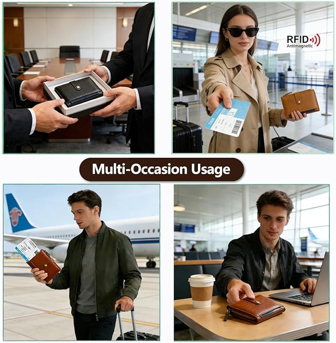 Slim RFID Blocking Passport Holder Wallet,PU Leather Travel Card Organizer,Lightweight Passport Case for Women Men (Coffee)