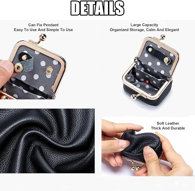 Genuine Leather Mini Jewelry Box & Coin Purse for Women, Travel Jewelry Case with Kiss Lock, Holds Earrings, Rings, Necklace, Bracelet, Coins (Pink)