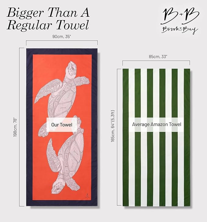 Brook + Bay Sand Free Beach Towel, Compact Beach Towel, 35"x78" Beach Towels - Oversized, Sandproof, Light Weight Beach Towel in a Bag - Tortoise