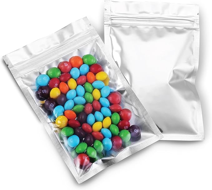 Mylar Bags with Zipper Seal 4" x 6" | 100 Bags | Resealable Heat Seal Bags for Candy and Food Packaging, Medications and Vitamins | Plastic and Aluminum Foil Packets for Liquid and Solids