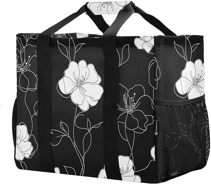 Bolaz Travel Tote Bag，Gym Bag for Men,Waterproof Beach Bag for Women Foldable Reusable-Flower White Leaves