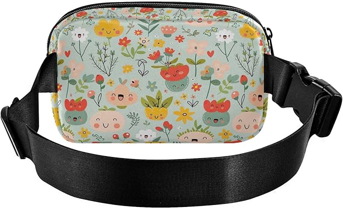 Cute Flowers Plants Faces Fanny Pack for Women Men Water Resistant Fashion Waist Packs with Adjustable Strap Belt Bag for Travel Workout Jogging Hiking 21220491
