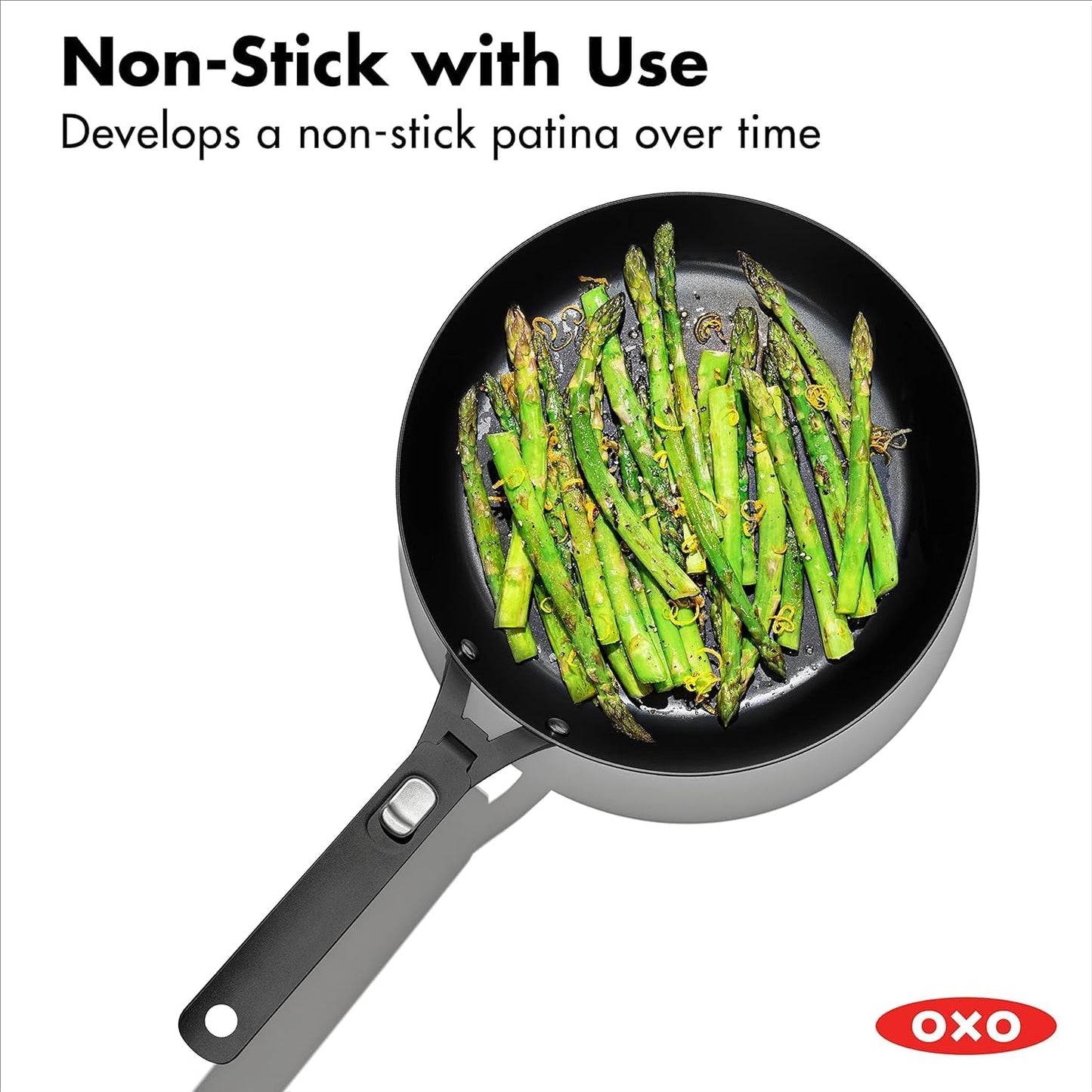 OXO Outdoor Pre-Seasoned Carbon Steel 10" Frying Pan Skillet, Detachable Handle for Easy Storage, Indoor Use, Nonstick with Use, Induction Suitable,Oven & Broiler Safe,Browning, Grill,Sear,Saute,Black