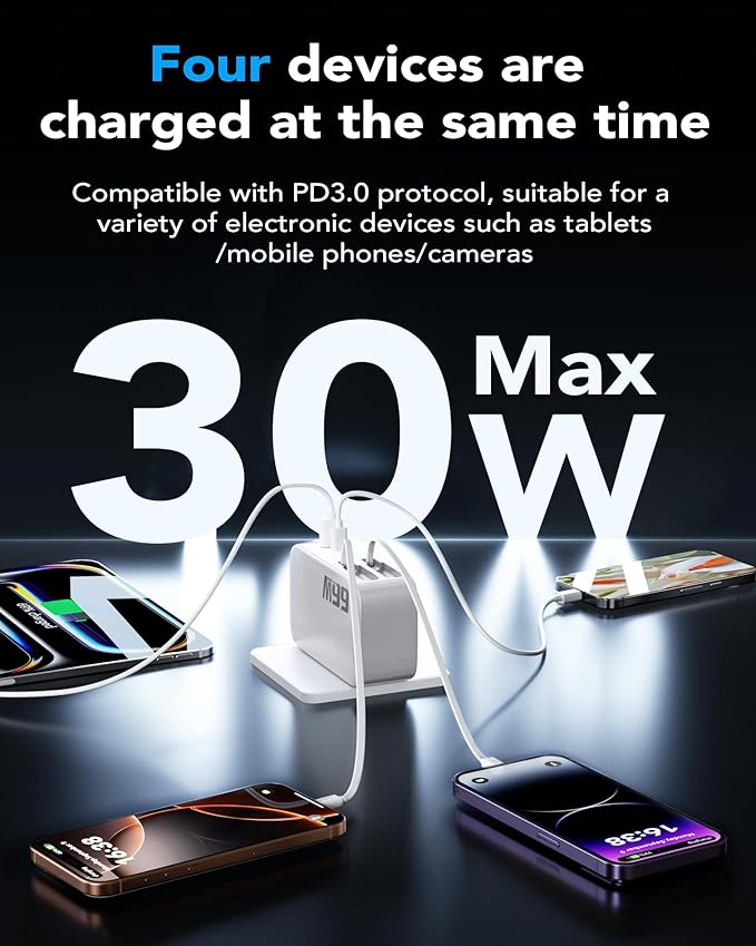 66W 4 in 1 Retractable Wall Charger,USB Type C Fast Charger for iPhone 17 Travel Charger for Multiple Devices,Fast Charging Block for Mac Book Pro/Air,M1 M2 M3 M4 M5, iPad Pro,Galaxy,Pixel