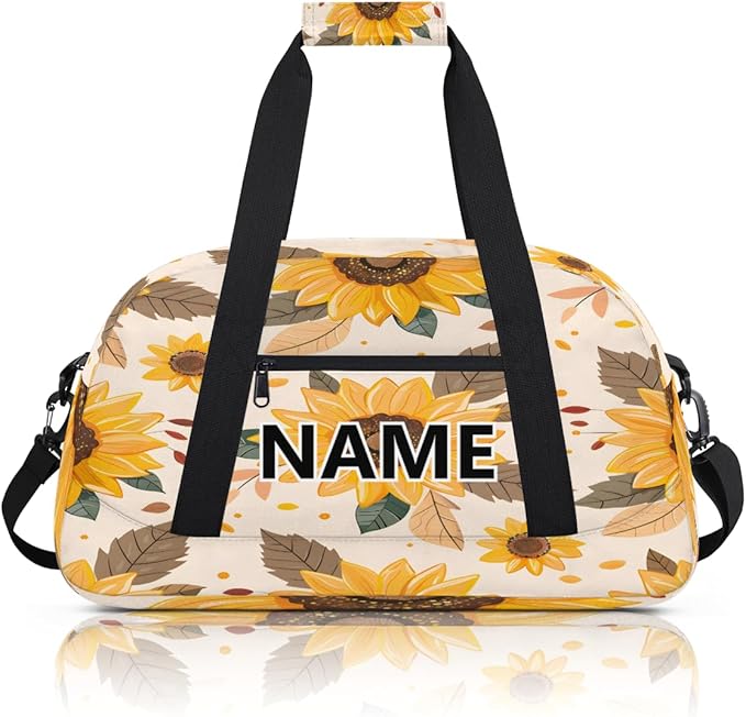 Sunflower Mini Gym Bag 18 inch for Women Men Waterproof Custom Flowers Travel Duffel Bag Carry On Overnight Tote Nurse Bag for Work Fitness Hiking