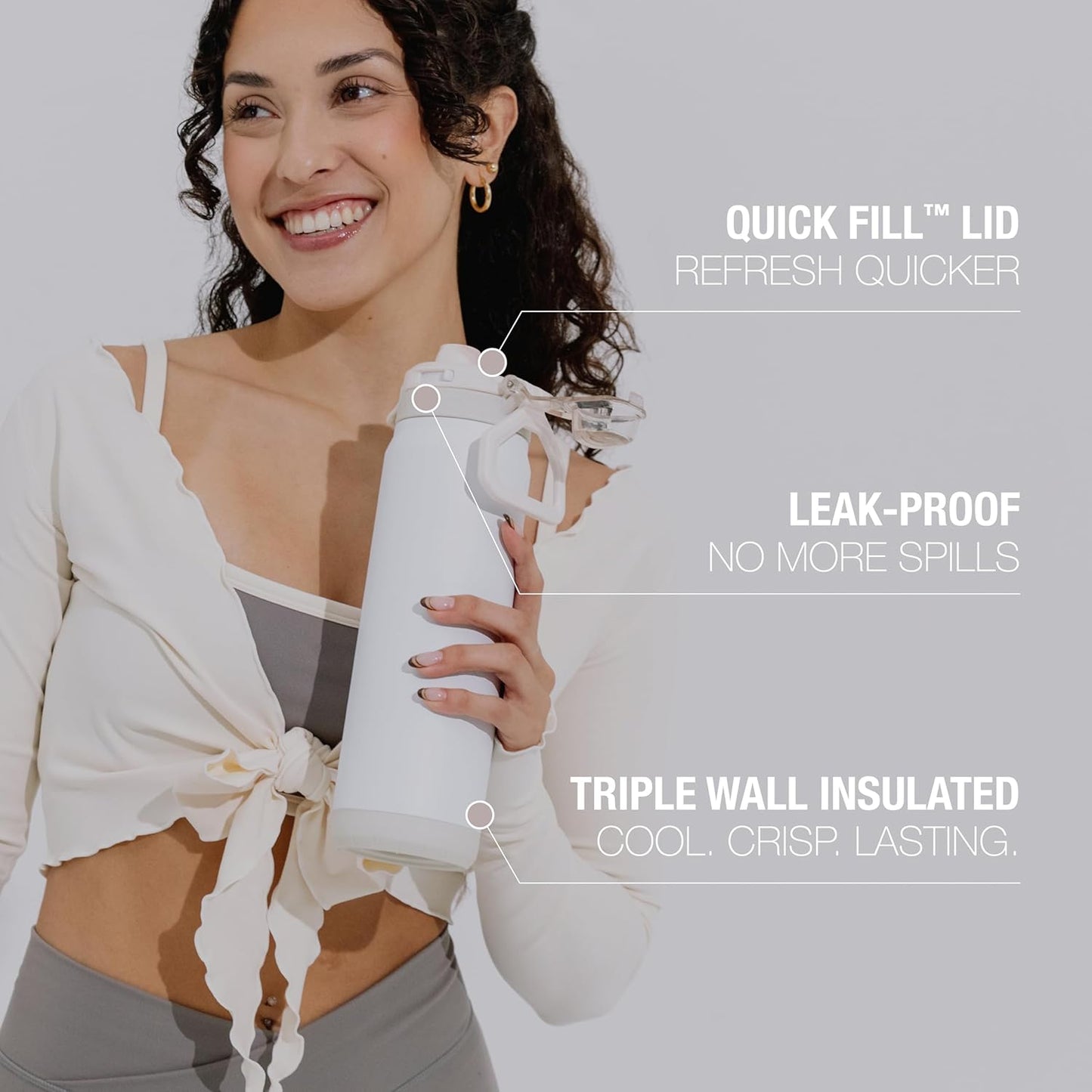 ZULU Powerfill Pro 32oz Stainless Steel Water Bottle with Quick Fill Lid, Triple Walled Vacuum Insulated Metal, Leak Proof Locking Lid, Sip and Chug, Reusable BPA Free, White