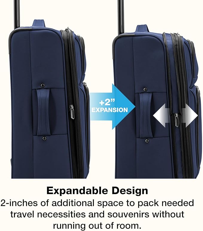 U.S. Traveler Anzio Softside Expandable Luggage with Spinner Wheels, Navy, 22-Inch Carry-on
