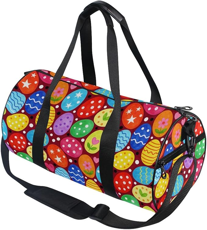 Sports Duffel Bag Easter Colorful Eggs Gym Bags for Women Men Round Travel Weekender Overnight Duffel Bag