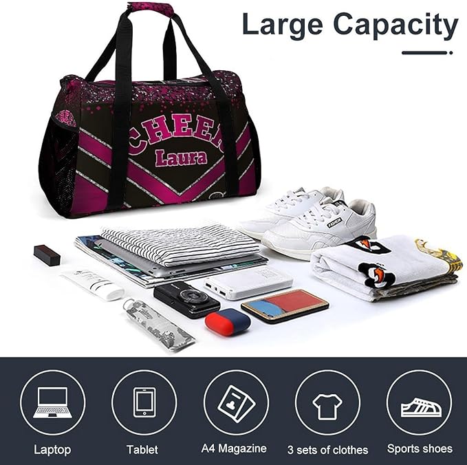 Personalized Cheer Bag Gifts for Girls Sport Cheerleading Gym Travel Duffel Bag Overnight Weekender Bags with Name (Dark Red)