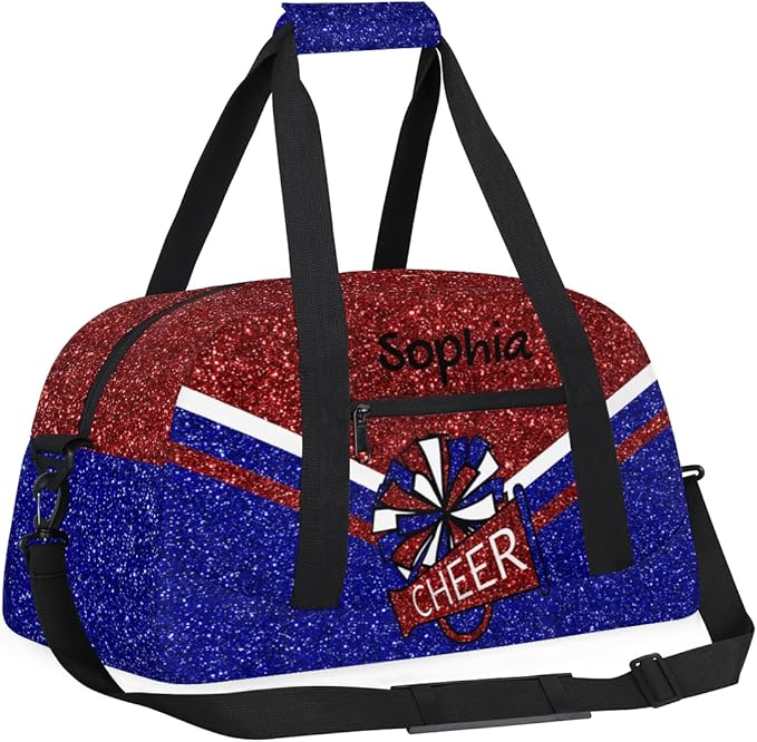 Personalized Red Blue Glitter Cheer Bag for Cheerleaders, Custom Sport Gym Bag Dance Bag Travel Duffle Bag Cheerleading Gifts for Women