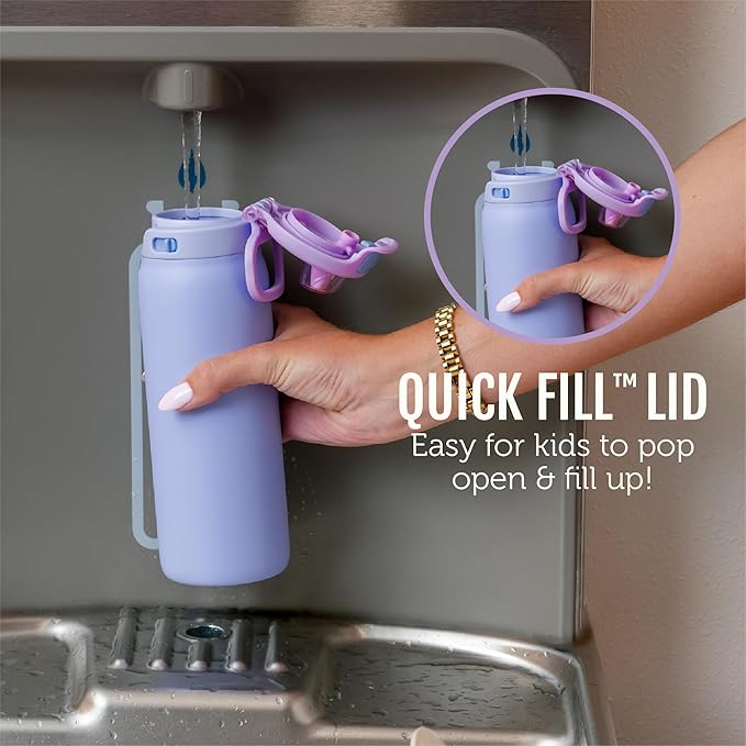 Ello Pop & Fill 18oz Stainless Steel Kids Water Bottle with Quick Fill Lid | Vacuum Insulated BPA Free Bottle with Leak Proof Straw and Chug Lid, Dishwasher Safe, Gift For Kids Teens, Lighthouse