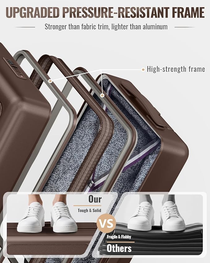 Joyway Luggage Sets 4 Piece with Spinner Wheels, Carry On Luggage 20In with ABS+PC Hardshell, Lightweight Suitcase Set with Travel Backpack and Pressure-resistant Frame, 20/24/28 Inch, Coffee