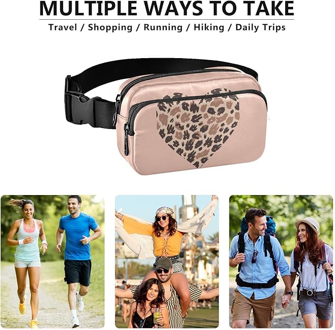 Leopard Heart Fanny Pack for Women Men Water Resistant Fashion Waist Packs with Adjustable Strap Belt Bag for Travel Workout Jogging Hiking 21217814