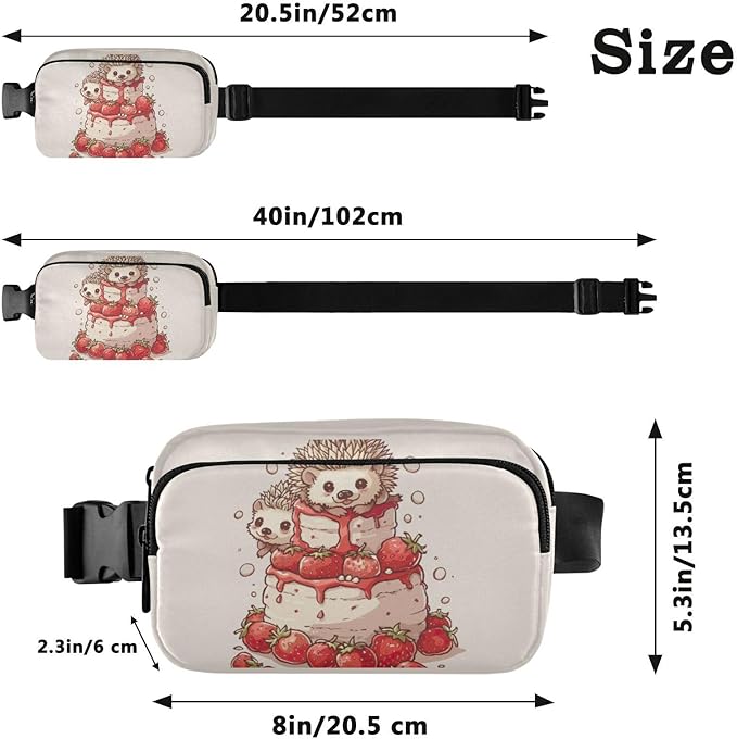 Cute Hedgehog Cake Fanny Pack for Women Men Water Resistant Fashion Waist Packs with Adjustable Strap Belt Bag for Travel Workout Jogging Hiking 21220616