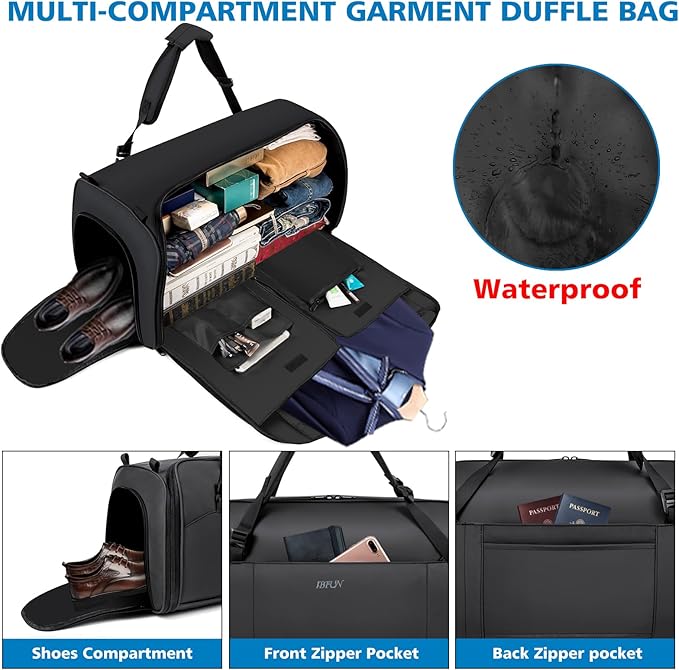 Convertible Garment Bags for Travel - Carry on Garment Duffle Bag with Backpack Straps for Men Women, 4 in 1 Large Travel Duffel Bags with Shoes Compartment Hanging Suit Dress Weekender Bag
