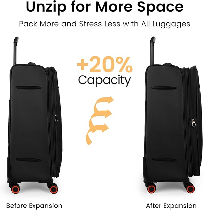 Suitcases with Wheels 32 inch Luggage,Large Softside Suitcase Expandable 20% w/TSA LOCK,Lightweight Travel Suitcase for Men/Women（Black,32in）