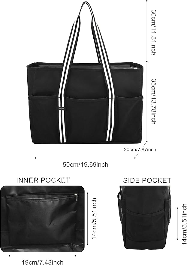 TeeYee 35L Large Beach Waterproof Tote Bag for Family Tote Bag with Zipper for Vacation Pool Bag Beach Accessories | Unisex Design, Oxford PVC fabric, Extra large shopper, Gym travel bag, Multi compartments