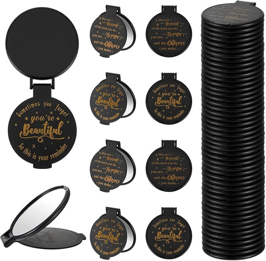 100pcs Black Compact Mirror Bulk Gifts for Women, Mini Inspirational Purse Handheld Makeup Pocket Mirror, Round Portable Makeup Folding Mirrors Gift for Christmas Valentine Daily Travel Coworker