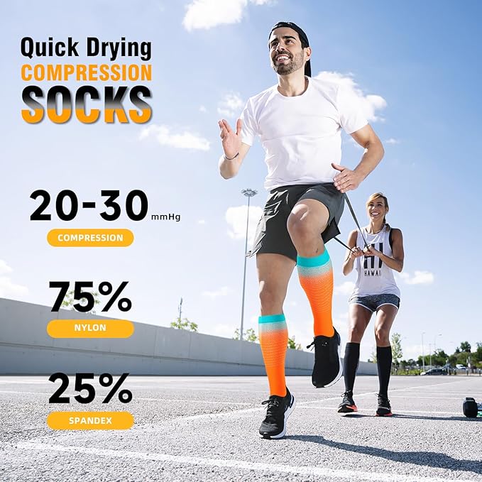 bropite Flora Compression Socks for Women & Men-Knee high 6 Pairs 20-30mmhg Support Running Nurse Travel