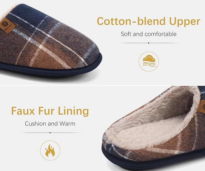 ONCAI Men's House Slippers Memory Foam Slip-On Warm Cozy Scuff Home Bedroom Shoes with Indoor/Outdoor Rubber Soles US Size 7-15