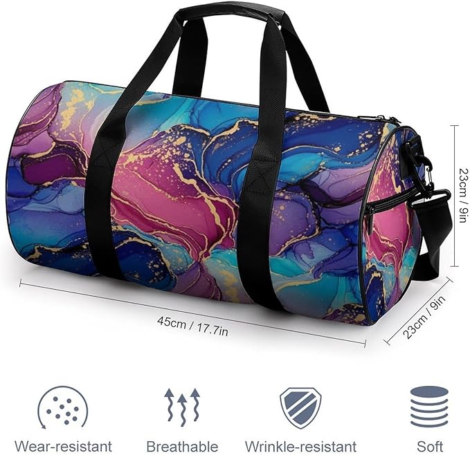 Durable Travel Gym Sports Bag Purple Blue Pink Marble Art Workout Lightweight Foldable Overnight Bag Training Workout Bags