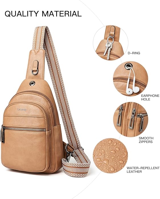 Sling Bag For Women Faux Leather Small Casual Daypack Backpack Fanny Pack Crossbody Chest Bags Purse