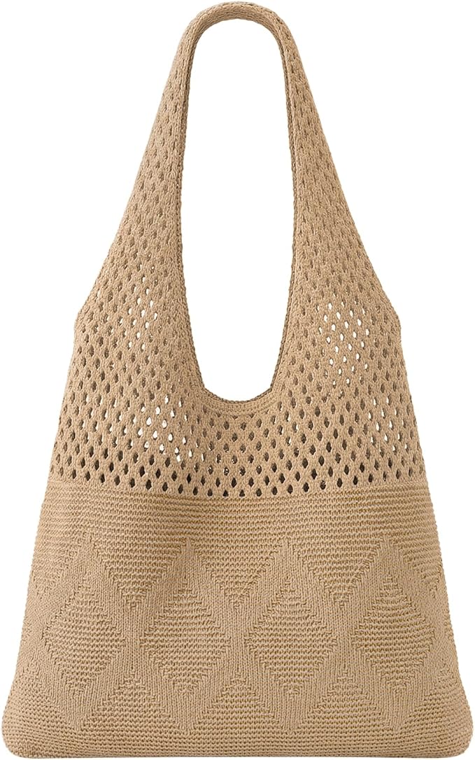 SUOSDEY Crochet Mesh Beach Tote Bag, Knit Summer Vacation Aesthetic Boho Tote Bag for Women