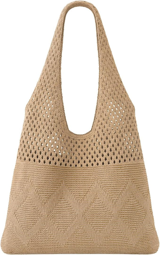 SUOSDEY Crochet Mesh Beach Tote Bag, Knit Summer Vacation Aesthetic Boho Tote Bag for Women