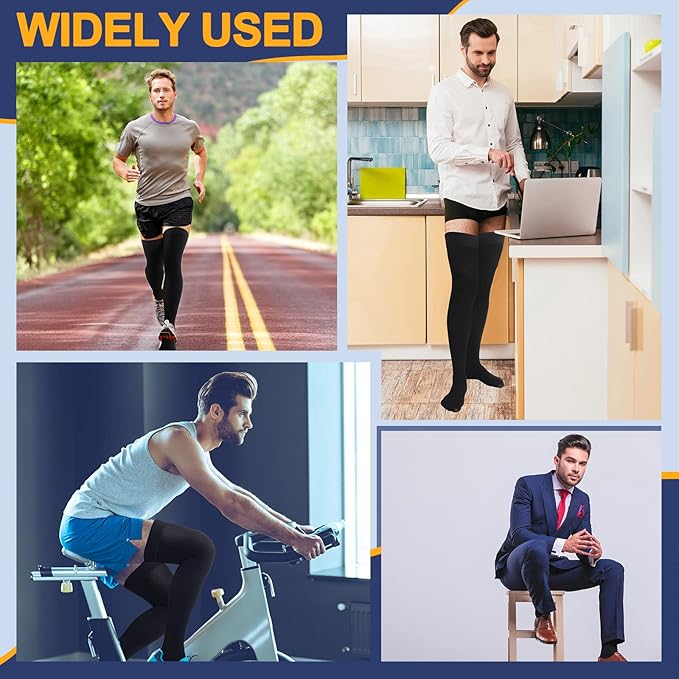 Zhanmai 2 Pairs Thigh High Men's Compression Socks 20-30 Mmhg Compression Stocking with Silicone Grip Men's Dress Socks (Medium)