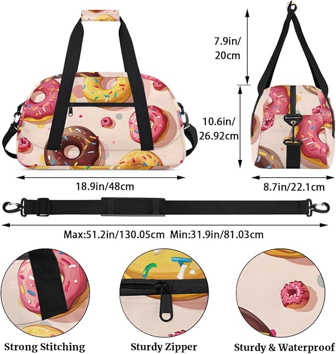 Doughnuts Print Kids-Duffel-Bags Gymnastics Dance Bag Carry-On Overnight Travel Gym Lightweight Dance Sports Bags For Girls Boys Kids，