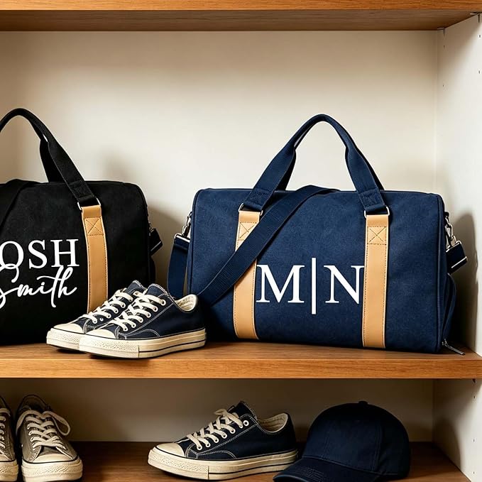 Personalized Name Duffel Bags, Custom Travel Bag for Men Waterproof Gym Tote Custom Canvas Sports Bag Ideal Wedding, Father's Day, Groomsmen Gifts (Style 2)