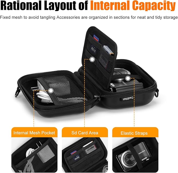 Cwatcun Carrying & Protective Case for Digital Camera with 2 Carrying Ways, Hardshell Lightweight Small Camera Sling Case Compatible with KODAK PIXPRO/Canon PowerShot/Sony DSCW800 DSCW830