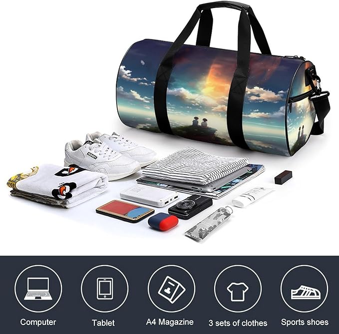 Sports Gym Bag for Women Men Travel Duffel Bag Tote Weekender Bag Anime Sky Carry on Overnight Bag for Travel Swimming Fitness Workout Sports Duffle Bag