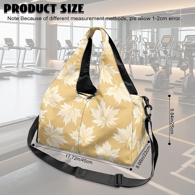 Yellow Gym Bag with Yoga Mat Strap and Shoe Compartment, Portable Lightweight Maple Leaf Gym Bag with Wet Pocket Water Resistant Gym Duffel for Swimming