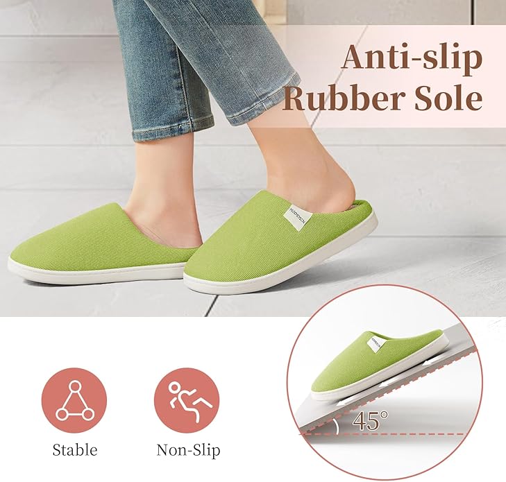 HUXMEYSON Slippers for Women, Womens Slippers Indoor Outdoor with Memory Foam, Cozy & Warm House Slippers for Woman with Anti-Slip Rubber Sole