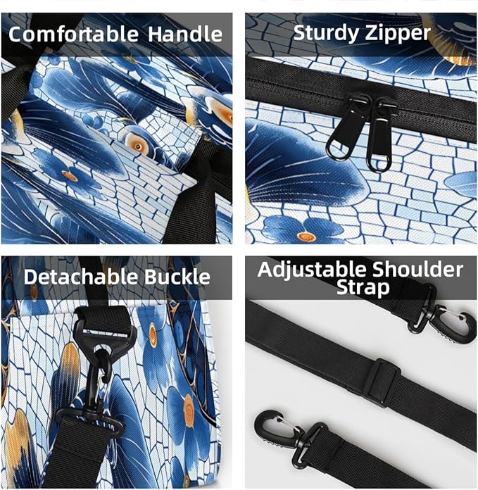 Fish Mini Gym Bag 18 inch for Women Men Waterproof Custom Fish Vintage Travel Duffel Bag Carry On Overnight Tote Nurse Bag for Work Fitness Hiking