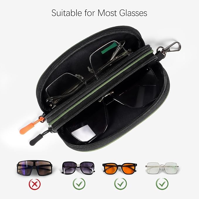 Double Eyeglasses Case Soft Portable Zipper Sunglasses Pouch with Keychain Clip for Men Women