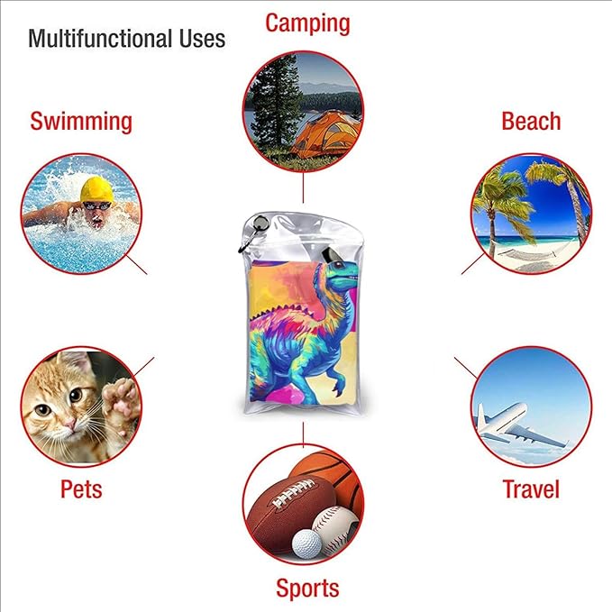 Red Green Dinosaur Sand Free Beach Towel – 27.5"X55" Quick Dry Microfiber Beach Towels for Travel, Swimming, Pool, and Camping, Absorbent and Compact Beach Essential for Women, and Men