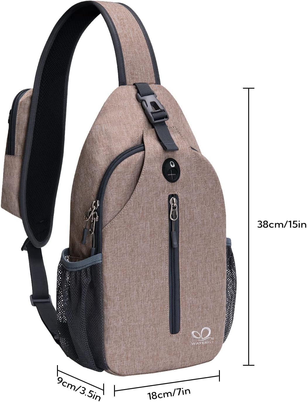 WATERFLY Crossbody Sling Backpack Sling Bag Travel Hiking Chest Bag Daypack