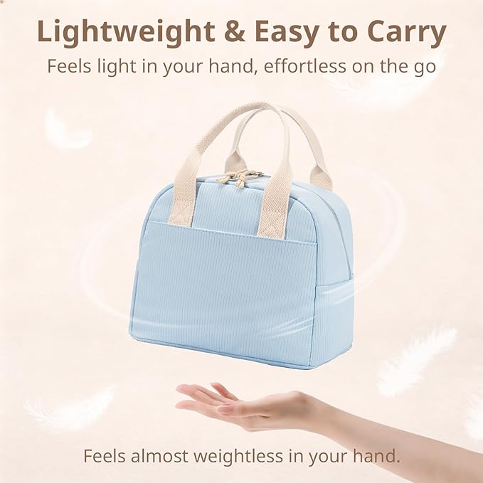 Lunch Bag for Women, Insulated Lunch Box, Reusable Water-Resistant Lunchbox Cooler with Front Pocket, Large Capacity Lunch Tote Bag for Work, Travel, Picnic