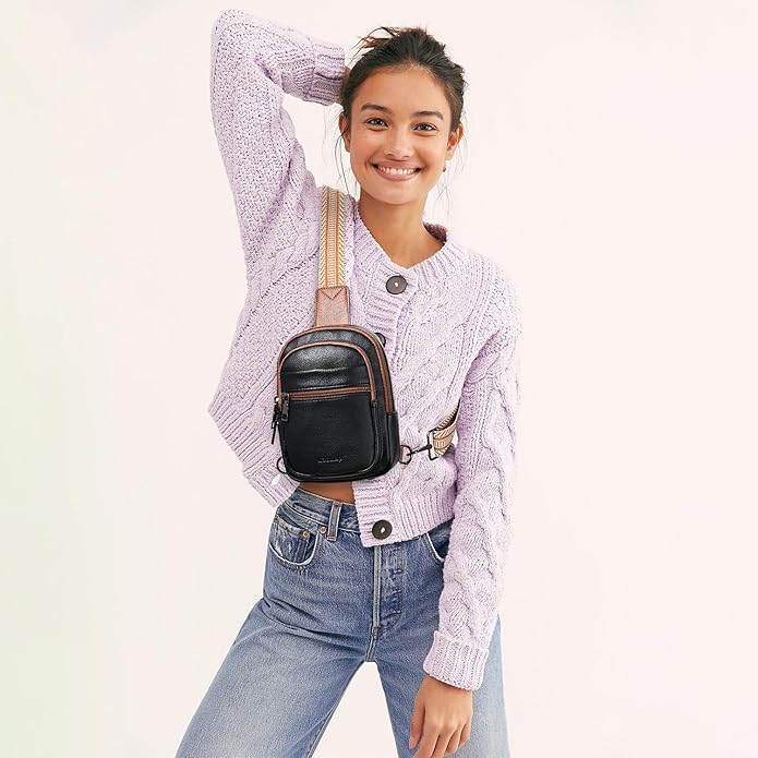 Sling Bag For Women Faux Leather Small Casual Daypack Backpack Fanny Pack Crossbody Chest Bags Purse