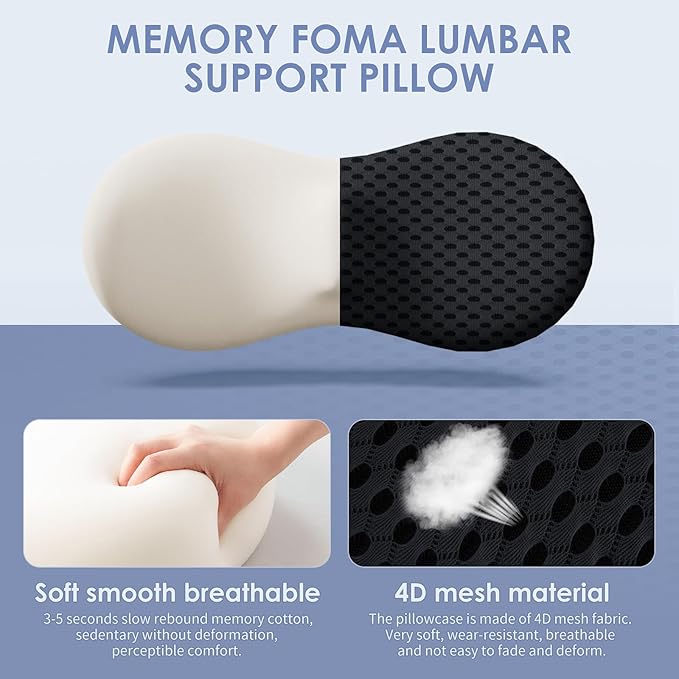 Lumbar Support Pillow Ergonomic Memory Foam Lumbar Pillow, Relieve Back Pain, CMFY Breathable & Detachable & Washable, Neo Cushion Lower Back Pillow for Office Chairs, Car Seats (Black)