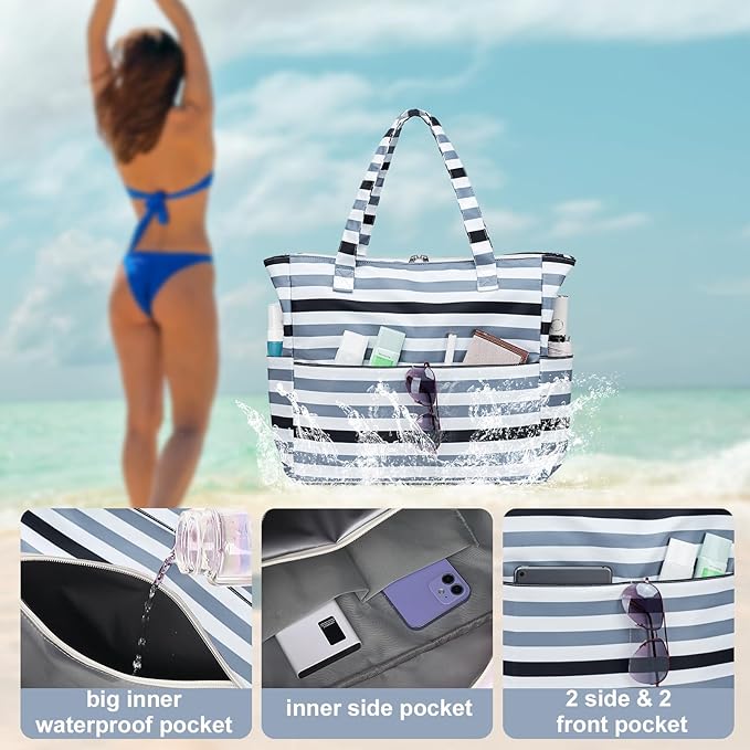 LEDAOU Beach Bag Waterproof Sandproof Women Beach Tote Pool Bag with Zipper for Swim Gym Grocery Travel with Wet Pocket | Sandproof, with Zipper, for Gym, Grocery, Travel, with Wet Pocket