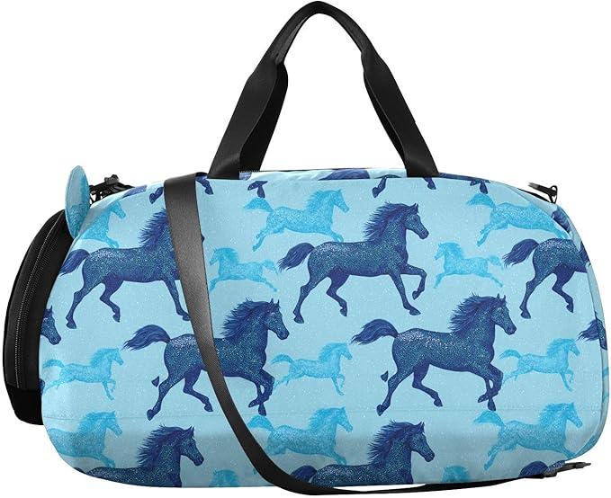 Hand-drawn Horse Electric Blue Boy's Gym Duffel Bag with Shoes Compartment Large Capacity Sports Bag Travel Tote for Boys and Girls bolsos de viaje para hombre
