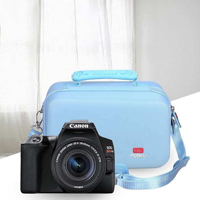 FBLFOBELI EVA Travel Storage Case for Canon EOS Rebel T7 / T8i / T5 / R50 / R100 DSLR Camera with 18-55mm Lens, Camera Protective Waterproof Carrying Bag (Case Only) (Blue)