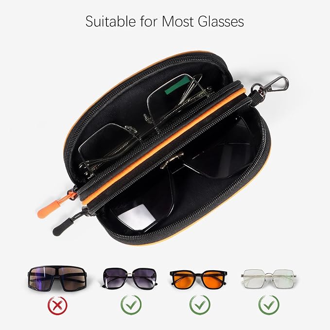 Double Eyeglasses Case Soft Portable Zipper Sunglasses Pouch with Keychain Clip for Men Women